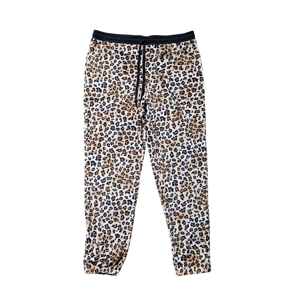 Secret Treasures Womens Leopard Print Jogger Pajama Pants Beige Large 12-14